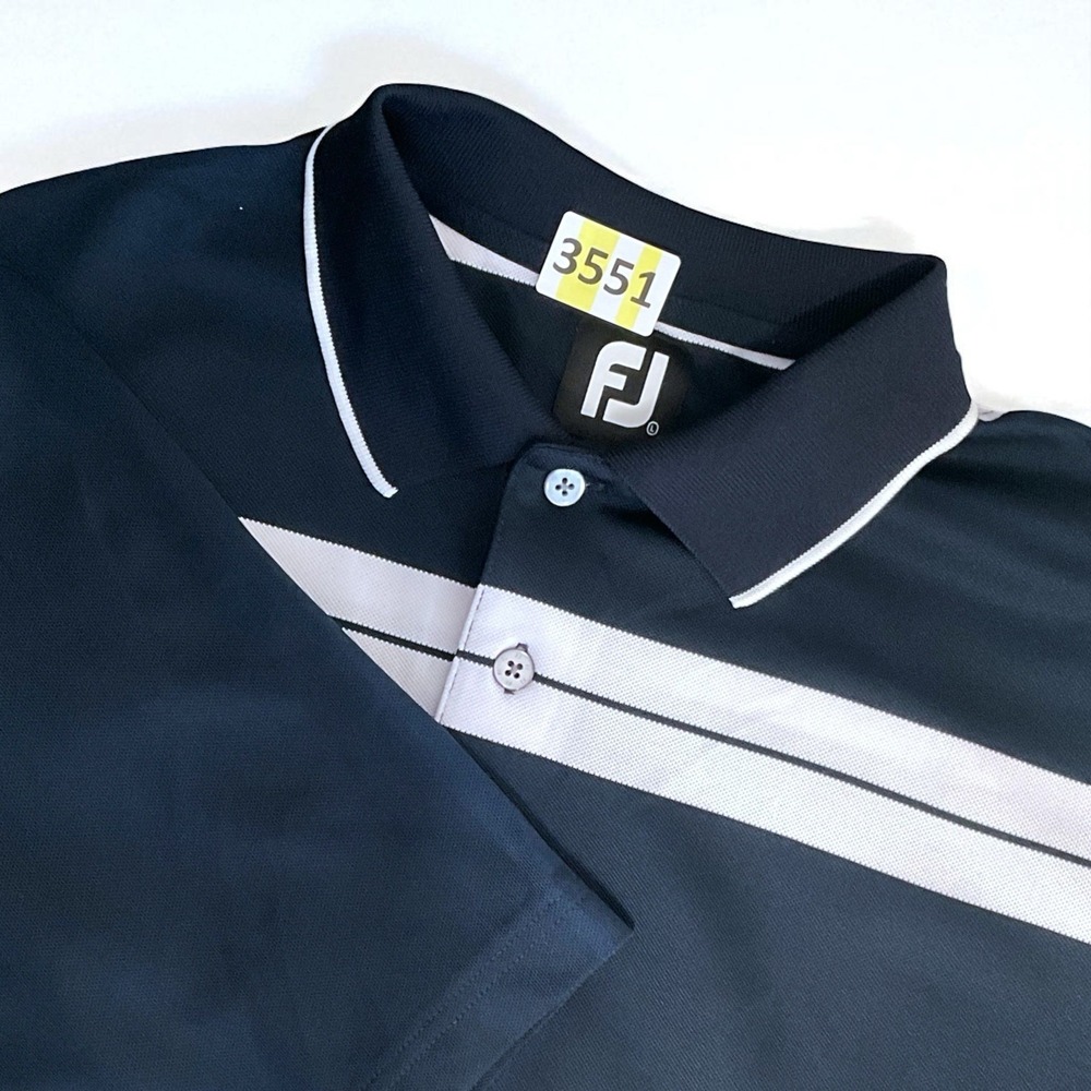 FJ Foot Joy Polo Shirt Mens Large Blue White Striped Performance Golf Stretch